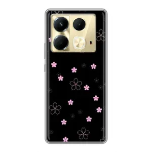 Чехол с розовым рисунком для Infinix Note 40 (Розовые цветы на черном)