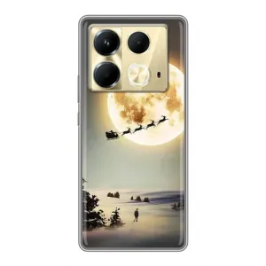 Новогодние, Праздничные Чехлы для Infinix Note 40 - 2024 год (Санта на луне)