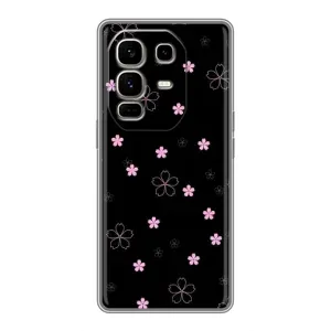 Чехол с розовым рисунком для Infinix Note 50 Pro Plus (Розовые цветы на черном)