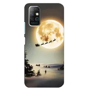 Новогодние, Праздничные Чехлы для Infinix Note 8 - 2024 год (Санта на луне)