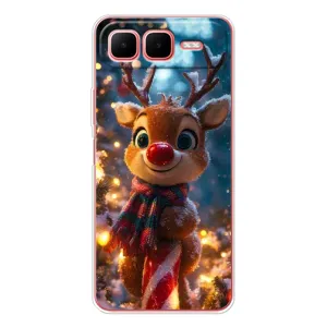 Яркий чехол для Infinix Smart 10 Plus с Зимними Оленятами (Олень с шарфом)