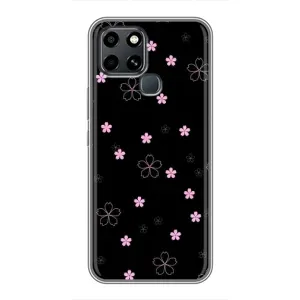 Чохол з розовим принтом для Infinix Smart 6 (Рожеві квіти на чорному)