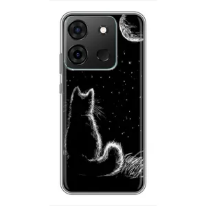 Чехол с принтом для Infinix Smart 7 (AlphaPrint) Модные коты (Котик и луна)