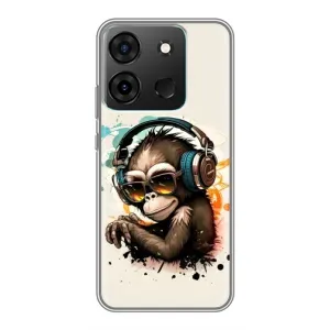 Чехол с Обезьянами Infinix Smart 7 - (AlphaPrint) (Макака в наушниках)