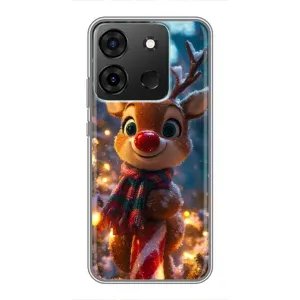 Яркий чехол для Infinix Smart 7 с Зимними Оленятами (Олень с шарфом)