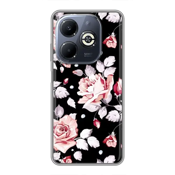 Чохол з принтом «Квіти на чорному» для Infinix Smart 8 Plus Чохол з принтом «Квіти на чорному» для Infinix Smart 8 Plus