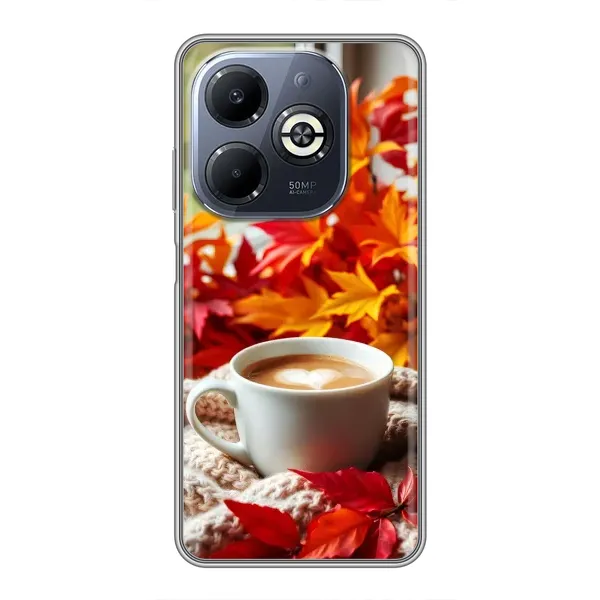 Чохол з принтом «Кава та листя» для Infinix Smart 8 Plus