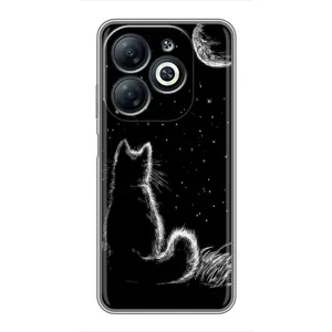 Чехол с принтом для Infinix Smart 8 (AlphaPrint) Модные коты (Котик и луна)