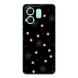 Чехол с розовым рисунком для Infinix Smart 9 (Розовые цветы на черном)