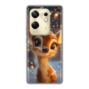 Яркий чехол для Infinix Zero 30 с Зимними Оленятами (Олененок среди гирлянд)
