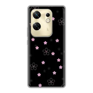 Чехол с розовым рисунком для Infinix Zero 30 (Розовые цветы на черном)