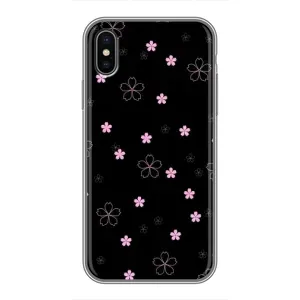 Чохол з розовим принтом для iPhone X (Рожеві квіти на чорному)
