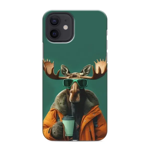 Чохол з принтом «Лось з кавою» для iPhone 12 mini
