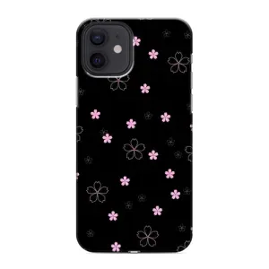 Чехол с розовым рисунком для iPhone 12 mini (Розовые цветы на черном)