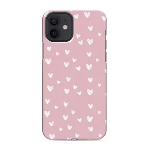 Чехол с розовым рисунком для iPhone 12 mini (Сердечки на розовом)