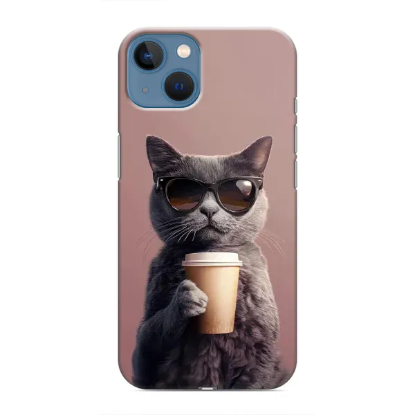Чохол з принтом «Кіт з кавою» для iPhone 13 Mini