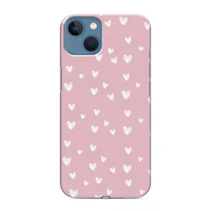 Чехол с розовым рисунком для iPhone 13 Mini (Сердечки на розовом)