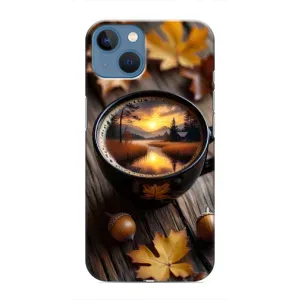 Чехол с уникальным дизайном «Осень с кофе» для iPhone 13 Mini (Темный кофе)