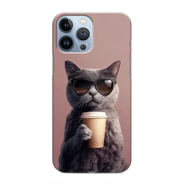 Чохол з принтом «Кіт з кавою» для iPhone 13 Pro