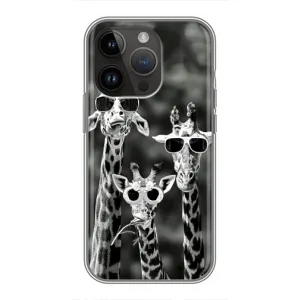 Силиконовый чехол с КАРТИНКАМИ лето для iPhone 14 Pro Max (AlphaPrint) (Жирафы в очках)