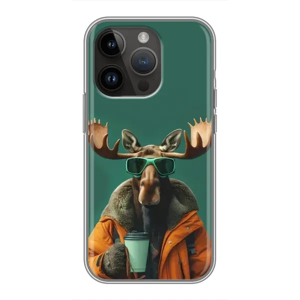 Чехол с принтом «Лось с кофе» для iPhone 14 Pro