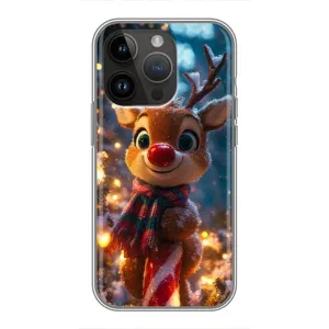 Яркий чехол для iPhone 14 Pro с Зимними Оленятами (Олень с шарфом)