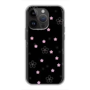 Чехол с розовым рисунком для iPhone 14 Pro (Розовые цветы на черном)