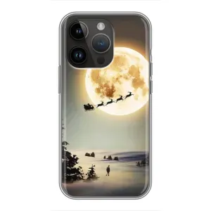 Новогодние, Праздничные Чехлы для iPhone 14 Pro - 2024 год (Санта на луне)