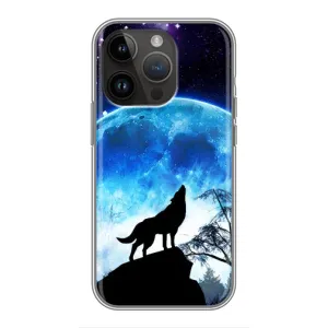 Защитные чехлы для Айфон 14 Про (AlphaPrint) (ХИТ продаж) ВОЛК (Волк на луну)