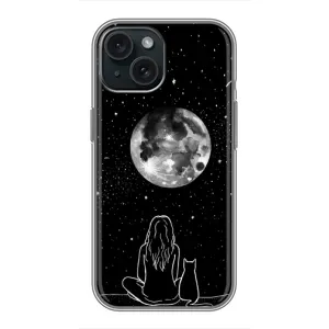 Чехол с рисунком кот на iPhone 14 (Девушка с котом)