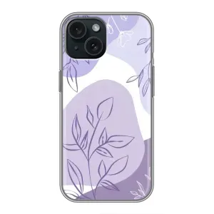 Силиконовый чехол с принтом в цветах на iPhone 14 (Фиолетовые листья абстракция)