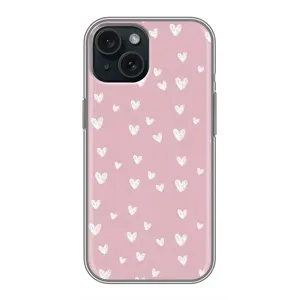 Чохол з розовим принтом для iPhone 14 (Сердечки на рожевому)