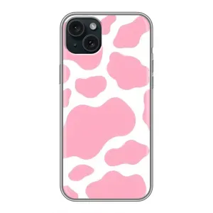 Чохол з принтом корови на Епл 14 Плюс (Рожевий принт)