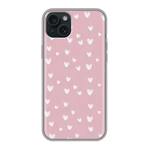 Чехол с розовым рисунком для iPhone 14 Plus (Сердечки на розовом)