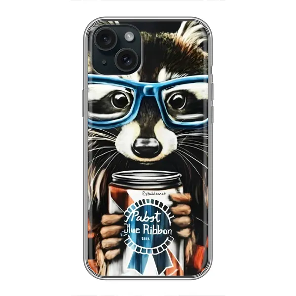 Чехол с принтом «Енот с банкой» для iPhone 15 Plus