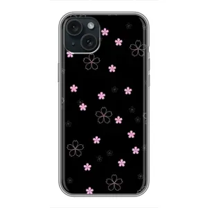 Чохол з розовим принтом для iPhone 15 Plus (Рожеві квіти на чорному)