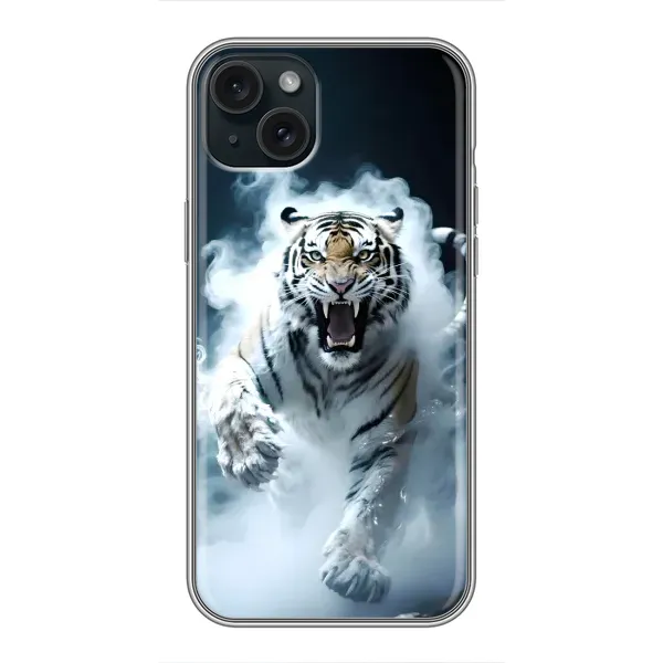 Чехол с принтом «Белый тигр в дыму» для iPhone 15 Plus Чехол с принтом «Белый тигр в дыму» для iPhone 15 Plus