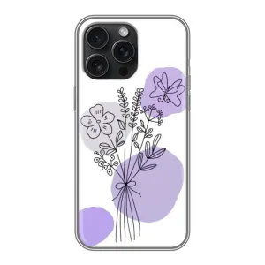 Силиконовый чехол с принтом в цветах на iPhone 15 Pro Max (Букет фиолетовая абстракция)