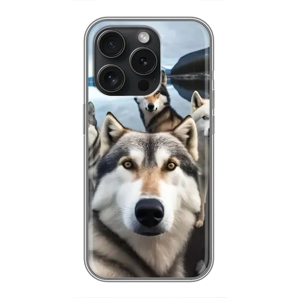 Чехол с принтом «Селфи ХАски» для iPhone 15 Pro