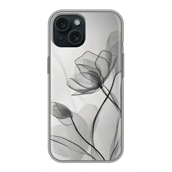 Чохол з принтом «Чорні квіти» для iPhone 15