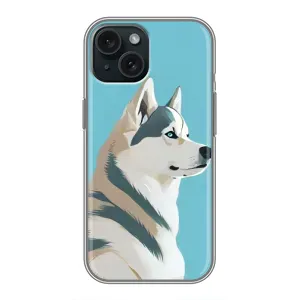 Чехол с Хаски для iPhone 15 - (AlphaPrint) (Хаски арт)