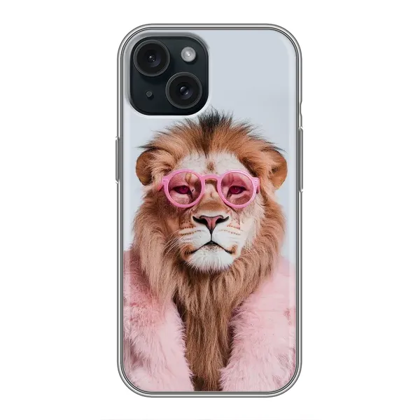 Чехол с принтом «Лев в очках» для iPhone 15
