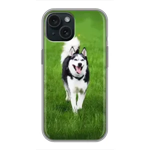 Чехол с Хаски для iPhone 15 - (AlphaPrint) (Радостный Хаски)