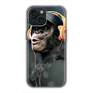 Чехол с Обезьянами iPhone 15 - (AlphaPrint) (В наушниках)