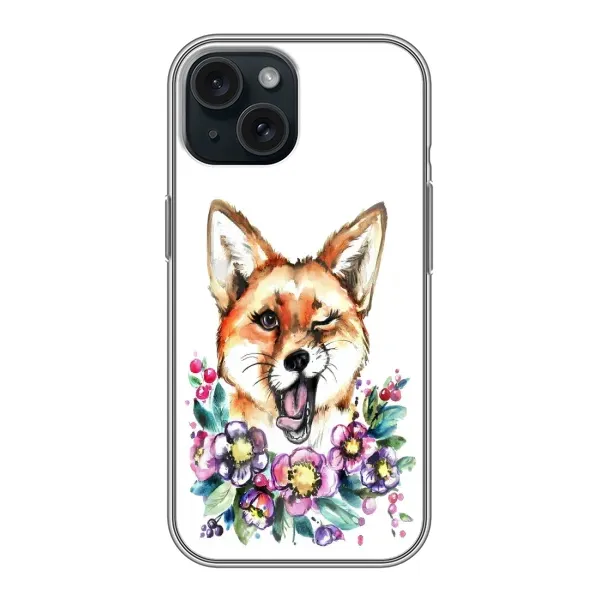 Чехол с принтом «Веселая лисичка» для iPhone 15