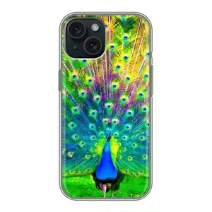 Чехол с птицами на iPhone 15 (VPrint) (Яркий Павлин)