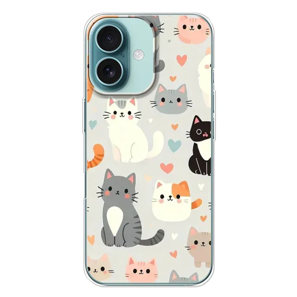 Чохол з принтом «Колаж котів» для iPhone 16 Plus Чохол з принтом «Колаж котів» для iPhone 16 Plus