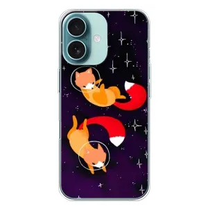 Чехлы с картинкой Лисички для iPhone 16 Plus (VPrint) (Лисички космонавты)