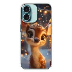 Яскравий чохол для iPhone 16 Plus з Зимові Оленята (Оленятко серед гірлянд)
