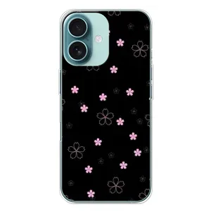 Чохол з розовим принтом для iPhone 16 Plus (Рожеві квіти на чорному)